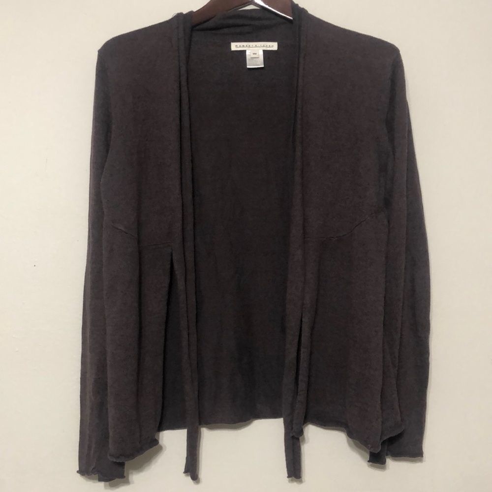 Robert Kitchen Women M Medium Tie Front Brown Long Sleeve Linen  Blend Sweater